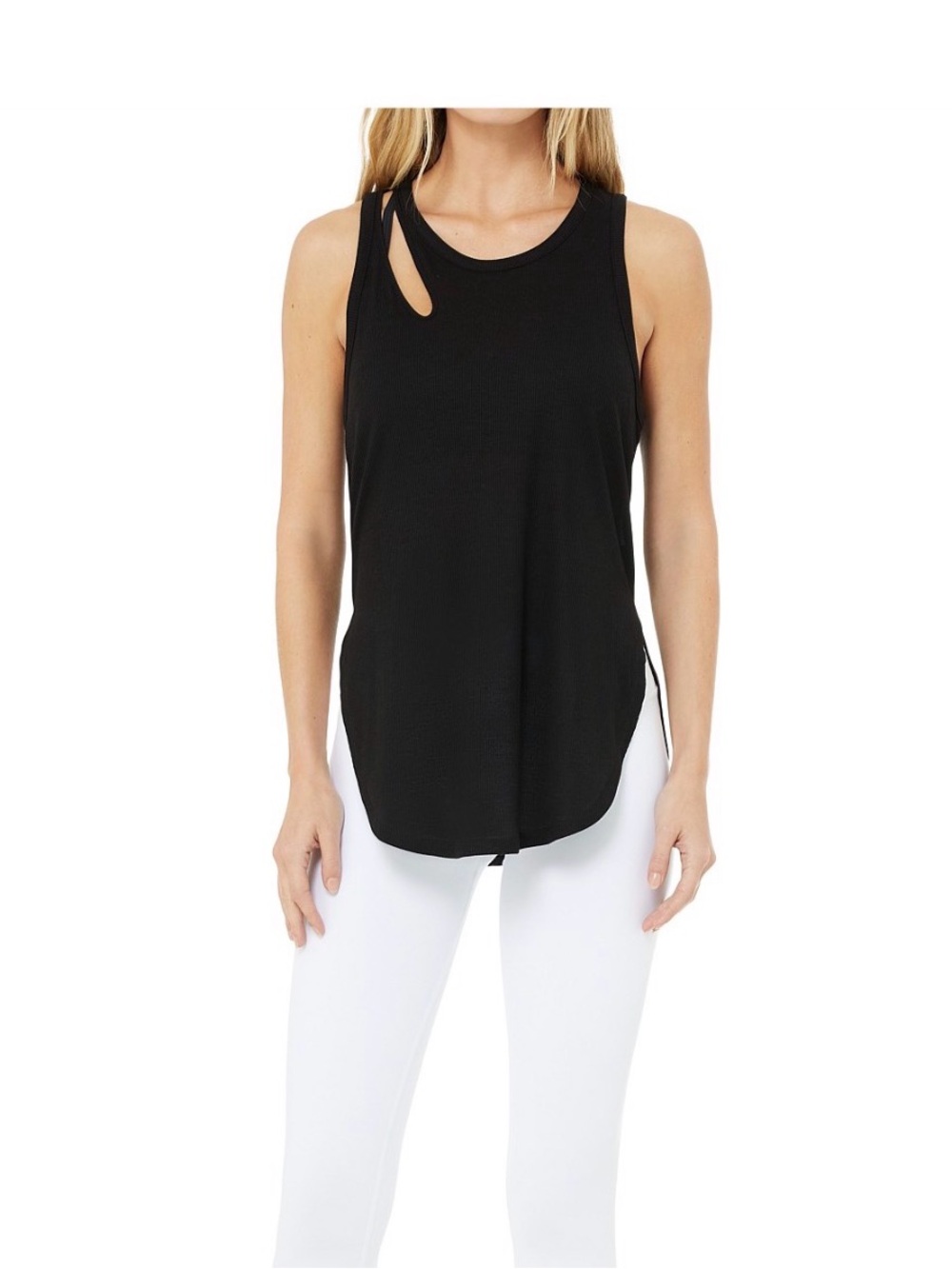 ALO Yoga Black Ribbed Peak Tank Top - Sleeveless Workout Staple NWT